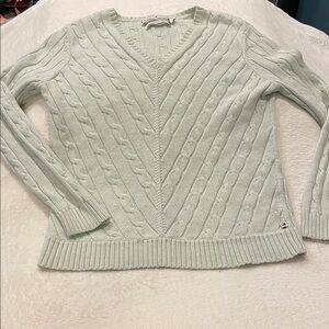 Tommy Hilfiger V-Neck Cable Knit Sweater - Light Green
